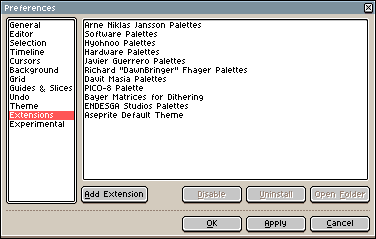 Extensions in Preferences
